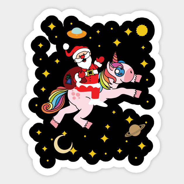 Cute Santa Claus Riding a Unicorn Through Space Sticker by theperfectpresents